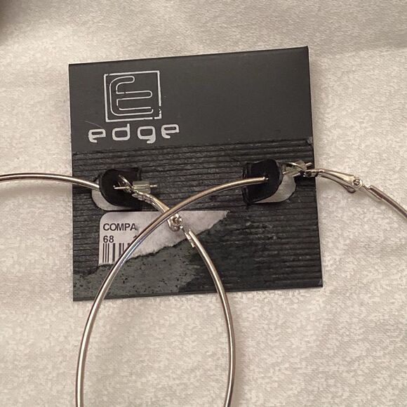 Large Silvertone Hoops with Black Beads and Rhinestone Rondels - Picture 5 of 6